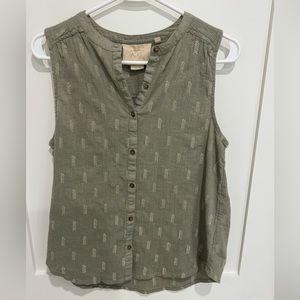 Green cotton tank top with metallic green details from anthropology